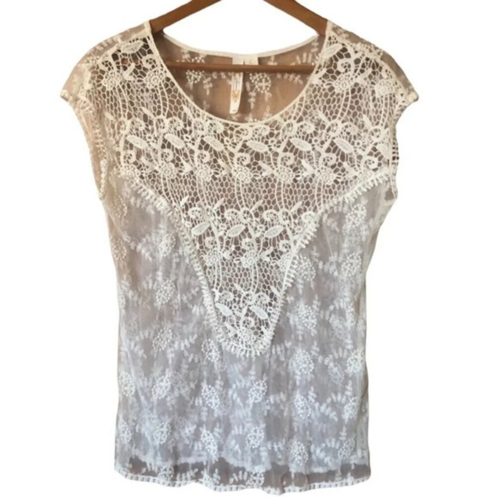 vintage y2k cream Embroidered Lace  Boho top resortwear cover up sheer blouse